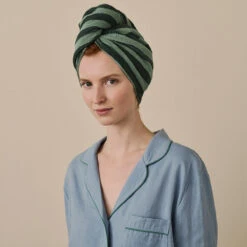 Pine Green Pembroke Stripe Cotton Hair Wrap -Home Luxury Store PineGreenPembrokeStripeHairTowel 9602 1200x1200 WEB