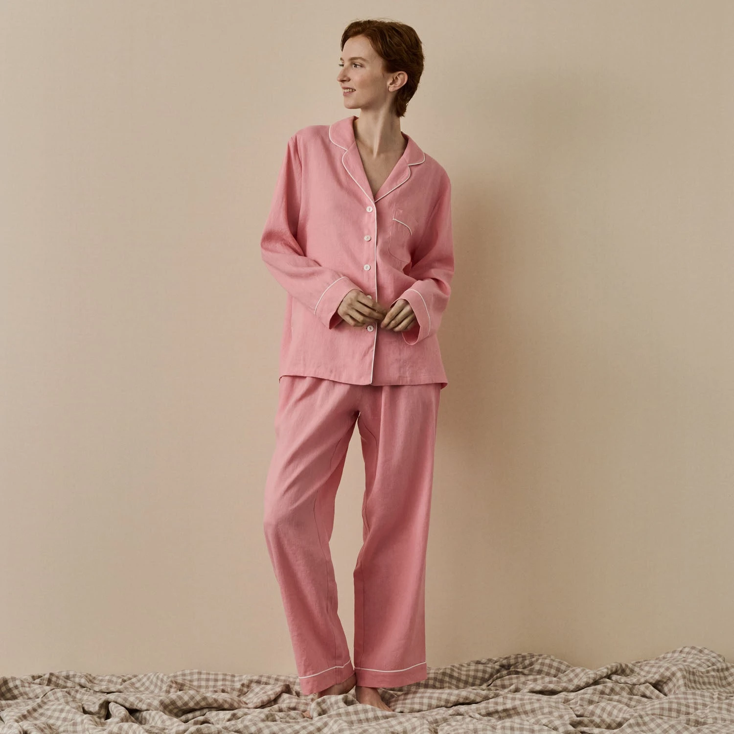 Pink Bloom Linen Tencel Pyjama Trouser Set 4 Pink Bloom Linen Tencel Pyjama Trouser Set - Image 2