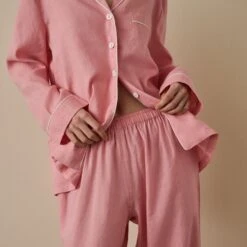 Pink Bloom Linen Tencel Pyjama Trouser Set 8 Pink Bloom Linen Tencel Pyjama Trouser Set -Home Luxury Store PinkBloomLinenTencilWomen sPyjamaTrouserSet 795
