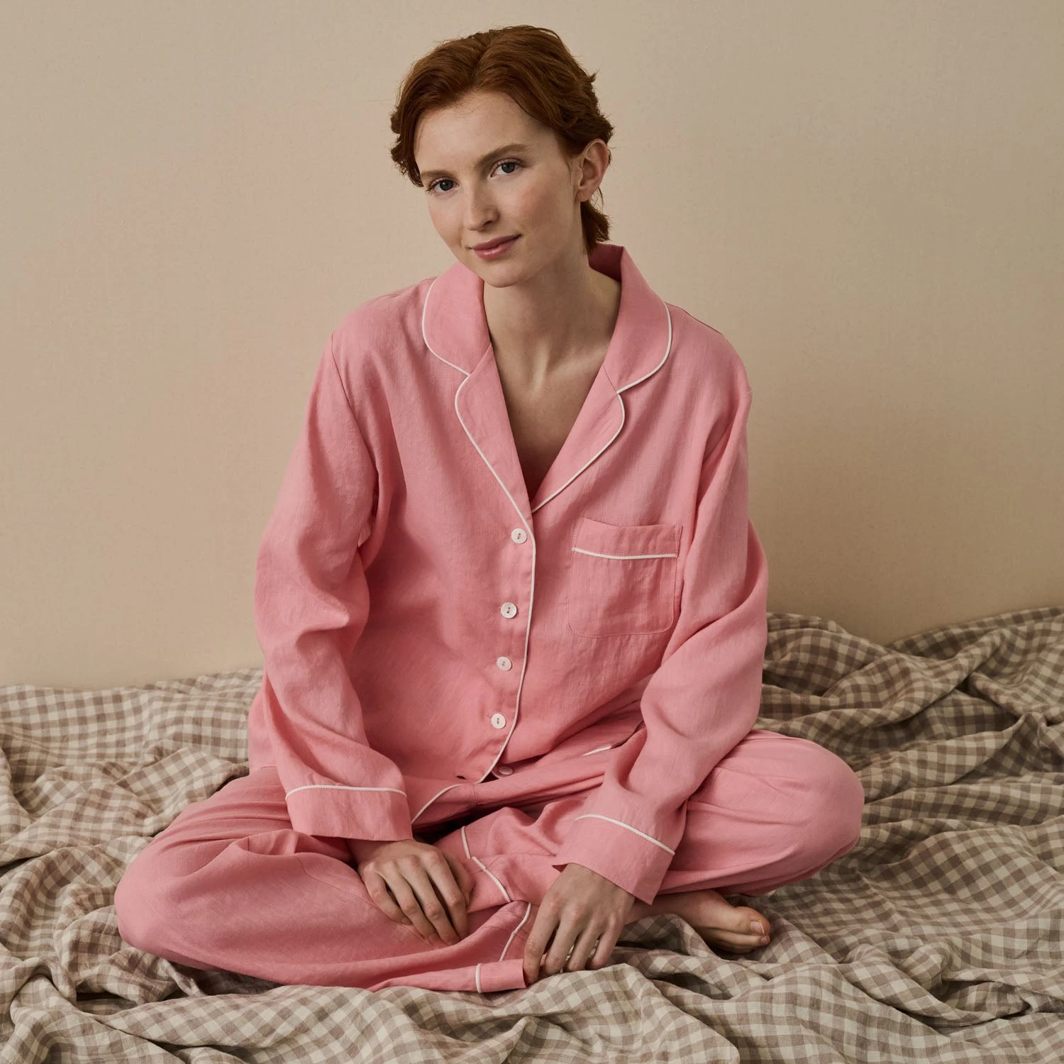 Pink Bloom Linen Tencel Pyjama Trouser Set 3 Pink Bloom Linen Tencel Pyjama Trouser Set