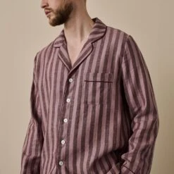 Port & Woodrose Striped Linen Tencel Men's PJ Shirt