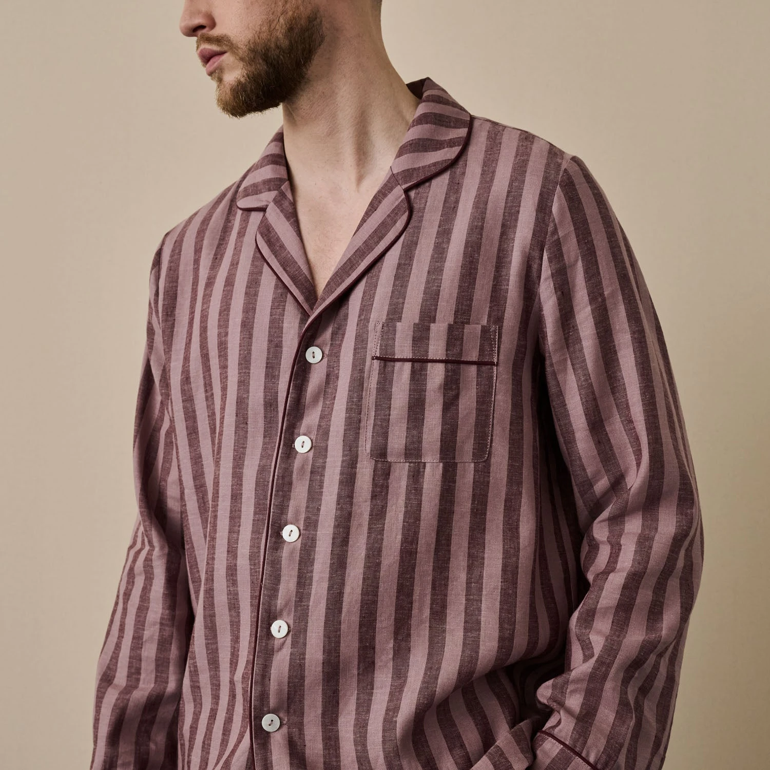 Port & Woodrose Striped Linen Tencel Men's PJ Shirt 3 Port & Woodrose Striped Linen Tencel Men's PJ Shirt