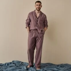 Port & Woodrose Striped Linen Tencel Men's PJ Trouser Set