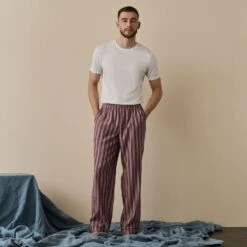 Port & Woodrose Striped Linen Tencel Men's PJ Trousers -Home Luxury Store PortandWoodroseStripeLinenTencilMen sPyjamaTrousers 5366