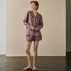 Port & Woodrose Striped Linen Tencel Women's PJ Shorts Set -Home Luxury Store PortandWoodroseStripeLinenTencilWomen sPyjamaShortsSet 3342