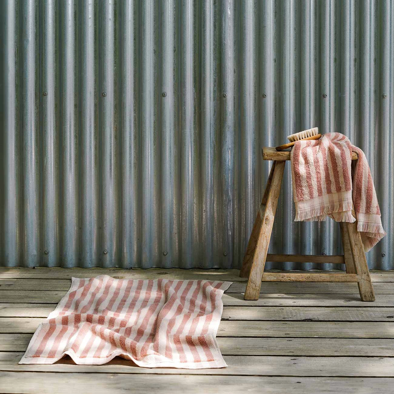 Sand Shell Pembroke Stripe Cotton Bath Mat 3 Sand Shell Pembroke Stripe Cotton Bath Mat