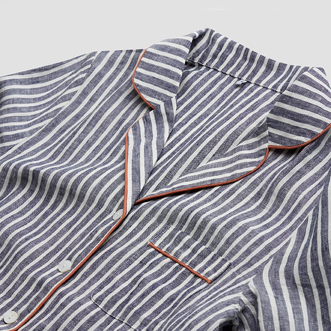 Midnight Stripe Linen Pyjama Trouser Set 4 Midnight Stripe Linen Pyjama Trouser Set - Image 2