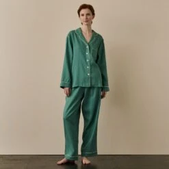 Tranquil Green Linen Tencel Women's Pyjama Trouser Set 8 Tranquil Green Linen Tencel Women's Pyjama Trouser Set -Home Luxury Store TranquilGreenLinenTencilWomen sPyjamaTrouserSet 384