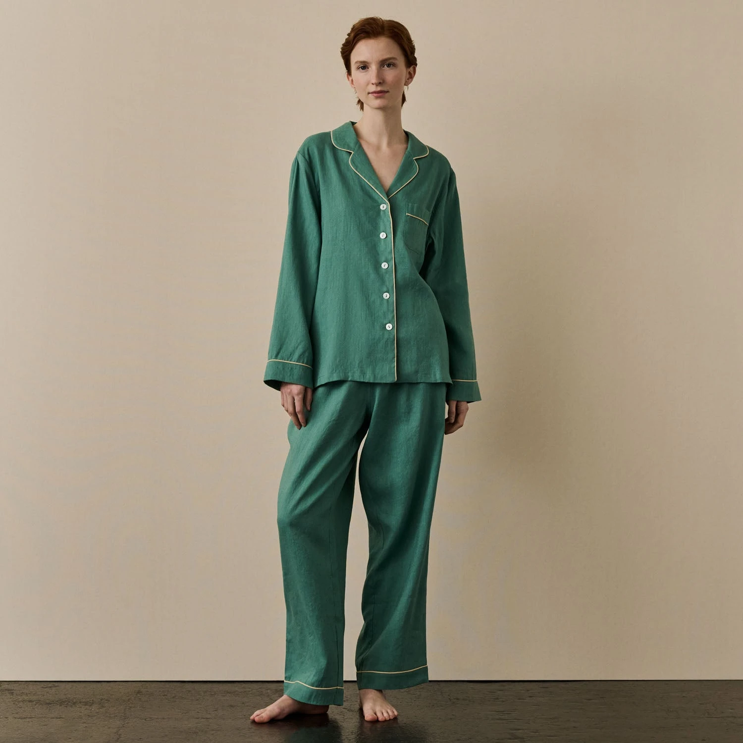 Tranquil Green Linen Tencel Women's Pyjama Trouser Set 5 Tranquil Green Linen Tencel Women's Pyjama Trouser Set - Image 3