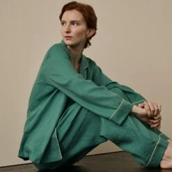 Tranquil Green Linen Tencel Women's Pyjama Trouser Set