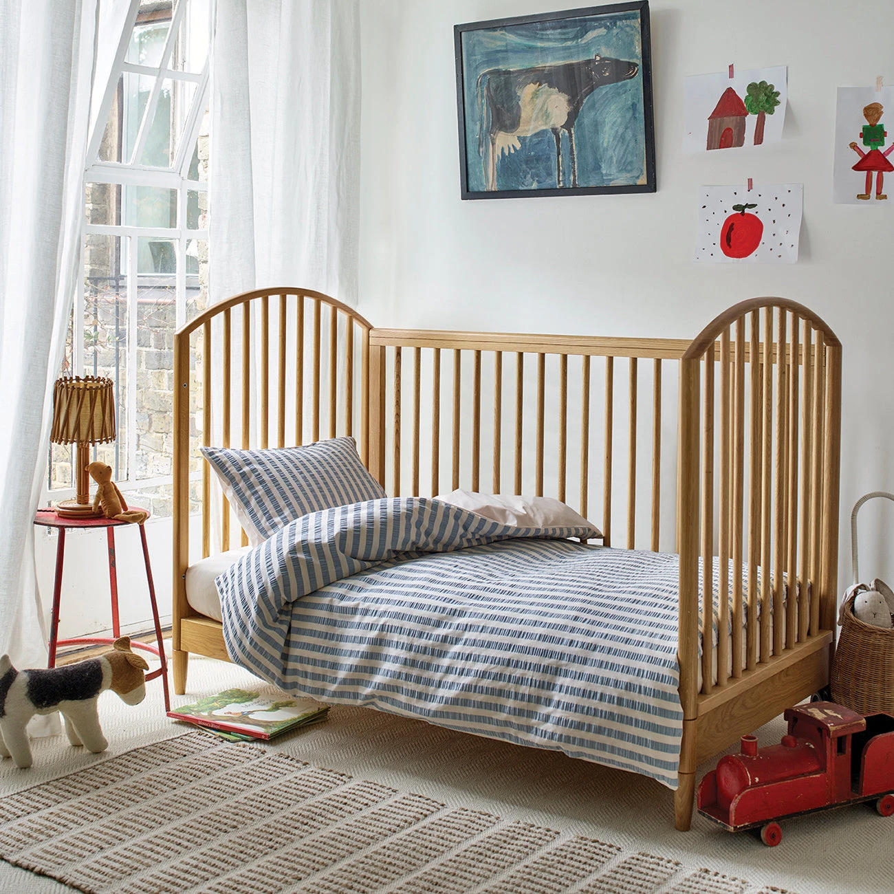 Warm Blue Seersucker Kids Stripe Cotton Bedding Set 3 Warm Blue Seersucker Kids Stripe Cotton Bedding Set