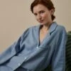 Wave Blue Linen Tencel Women's Pyjama Shirt -Home Luxury Store WaveBlueLinenTencilWomen sPyjamaShortsSet 1463