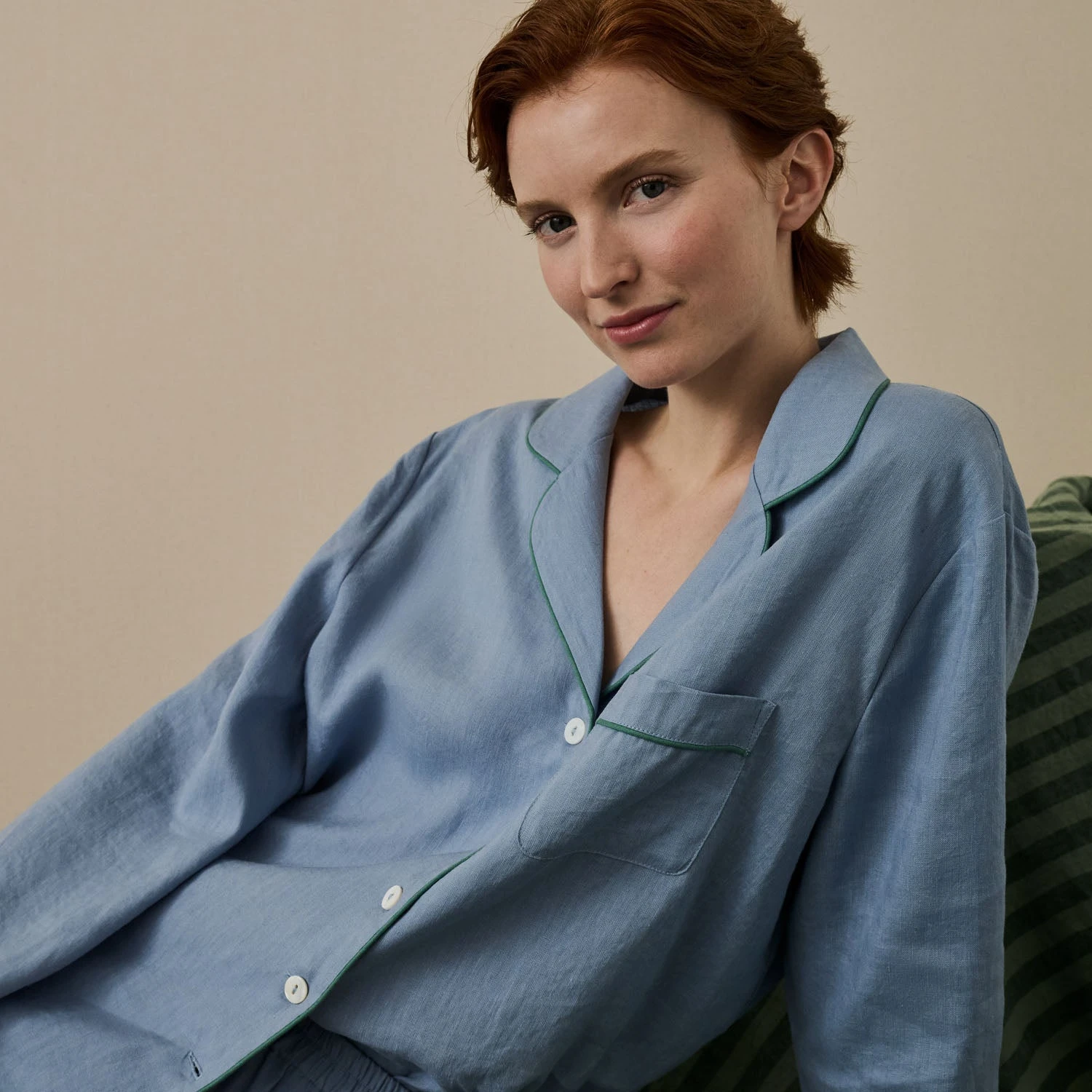 Wave Blue Linen Tencel Women's Pyjama Shirt 3 Wave Blue Linen Tencel Women's Pyjama Shirt