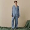 Wave Blue Linen Tencel Women's Pyjama Trousers 1 Wave Blue Linen Tencel Women's Pyjama Trousers -Home Luxury Store WaveBlueLinenTencilWomen sPyjamaTrouserSet 1239