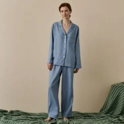Wave Blue Linen Tencel Women's Pyjama Trousers