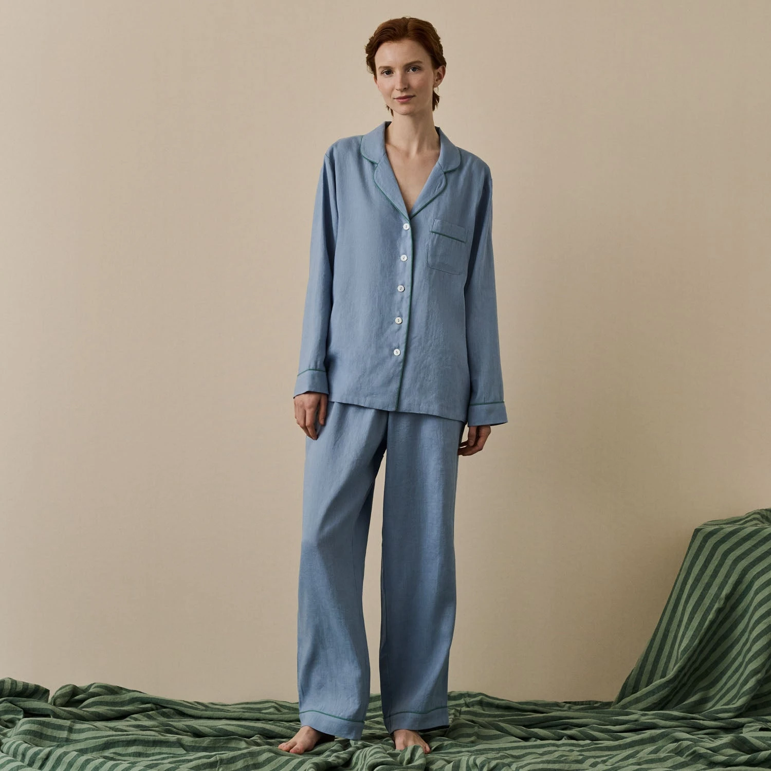 Wave Blue Linen Tencel Women's Pyjama Trousers 3 Wave Blue Linen Tencel Women's Pyjama Trousers